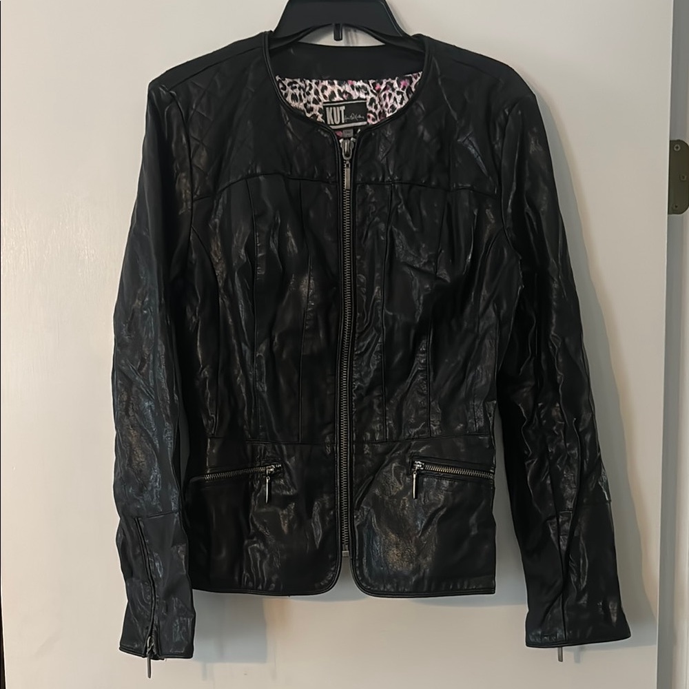 Kut from the Kloth Black Faux Leather Jacket Fitted Silhouette